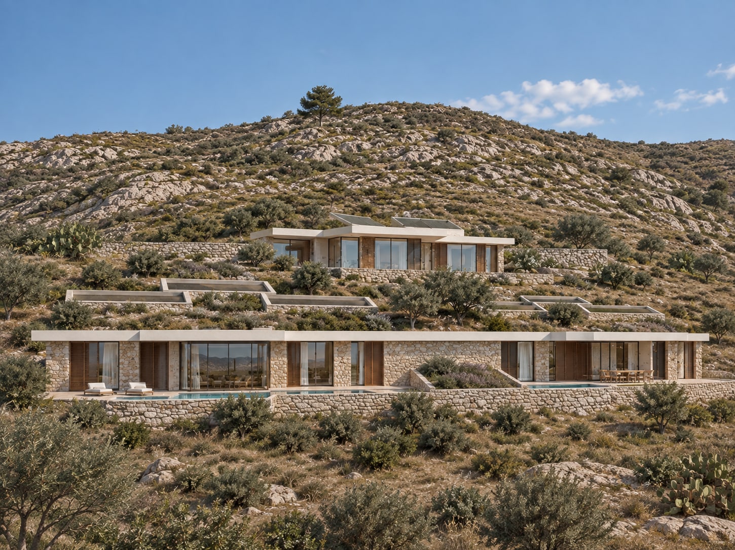 Luxury earth-sheltered short-stay buildings, Paros, 2025